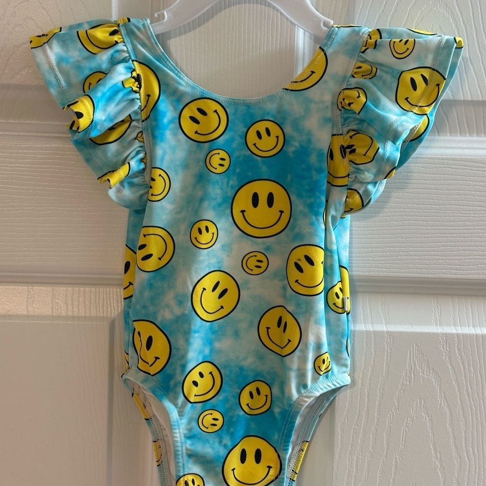 Posh Peanut Blue and Yellow Smiley Face Toddler Girl’s 18-24M Swimsuit - Picture 7 of 7